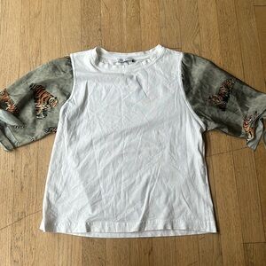 Zara White T Shirt with green tie sleeve tiger detail